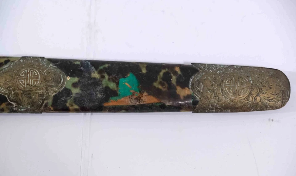 Antique Chinese Jian Sword w/ Scabbard – Iron Blade, Brass Fittings - Image 2 of 4