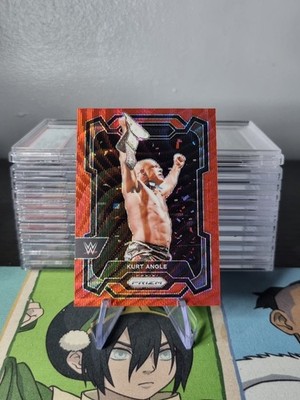 WWE KURT ANGLE PANINI PRIZM 2024 WRESTLING TRADING CARD #157 RUBY WAVE PARALLEL 