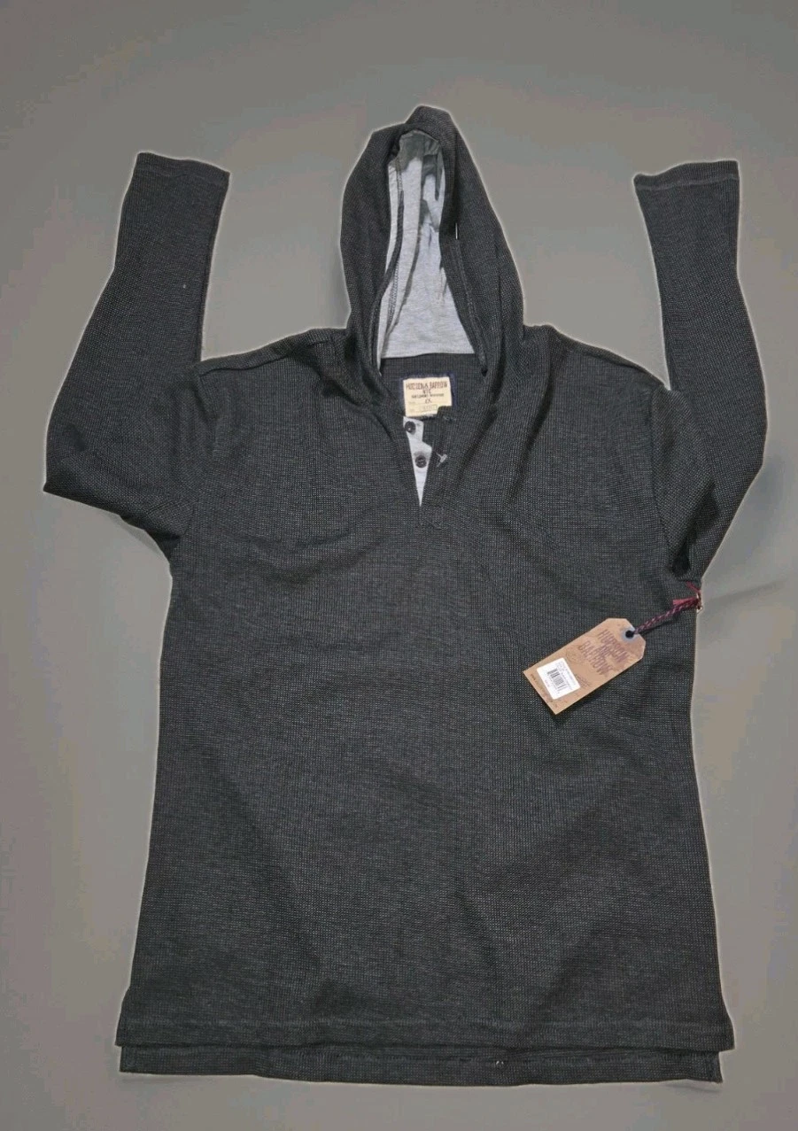 Hudson Barrow Waffle Knit Hoodie Henley Mens 2XL Gray Thermal
