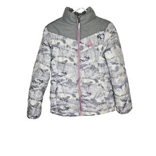 Gerry Girls L 14/16 Gray White Camo Puffer Jacket Pink Zip Winter Coat