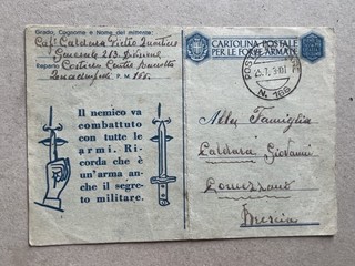 t) Franchigia posta militare 166 25.7.43 difesa della Sicilia Brescia piegata