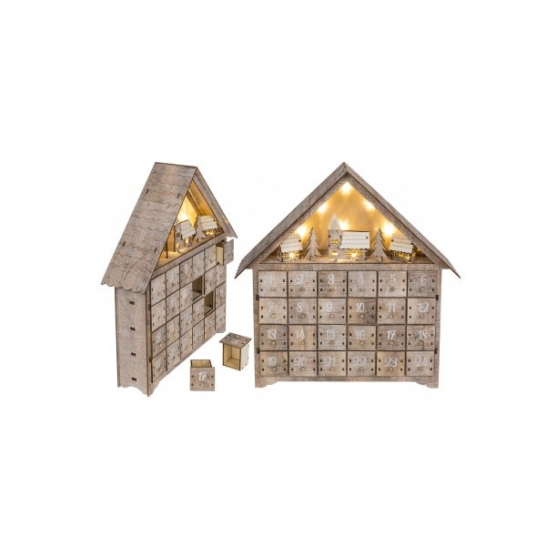 Holzadventskalender Zum BefÜLlen Holz Adventskalender Haus Mit Led Neu Ovp-image