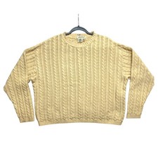Vintage Eddie Bauer Sweater Womens M Yellow Cable Knit Cotton Crewneck Pullover