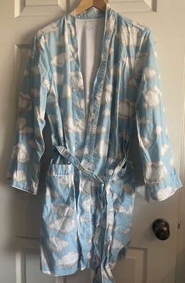 Nick and Nora Long Sleeve Robe Sz M 100% Cotton Lined Pockets Belt Knee Length