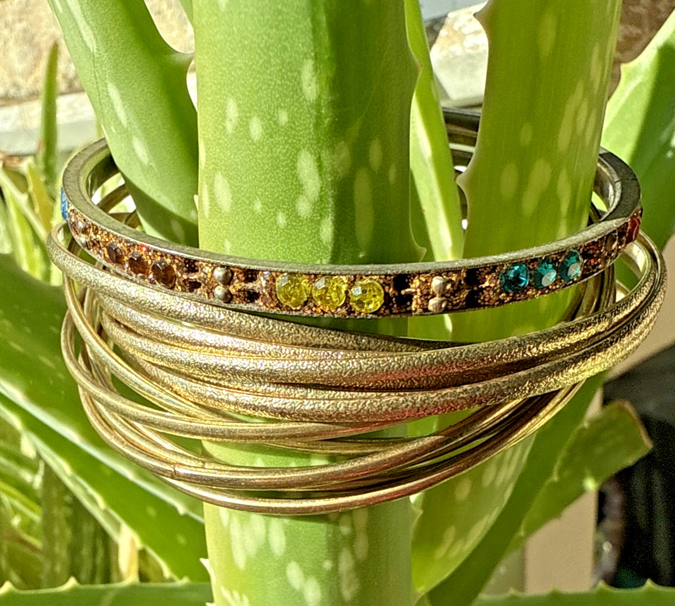 VTG BRACELETS BANGLES Stack Set 13 GOLD RHINESTON… - image 3