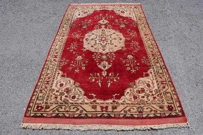 Turkish Area Rug 4,8x8,3 ft, Vintage Red Check Wool Rug