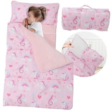 Toddler Nap Mat with Detachable Pillow & Blanket - Soft Plush Standard Unicorn