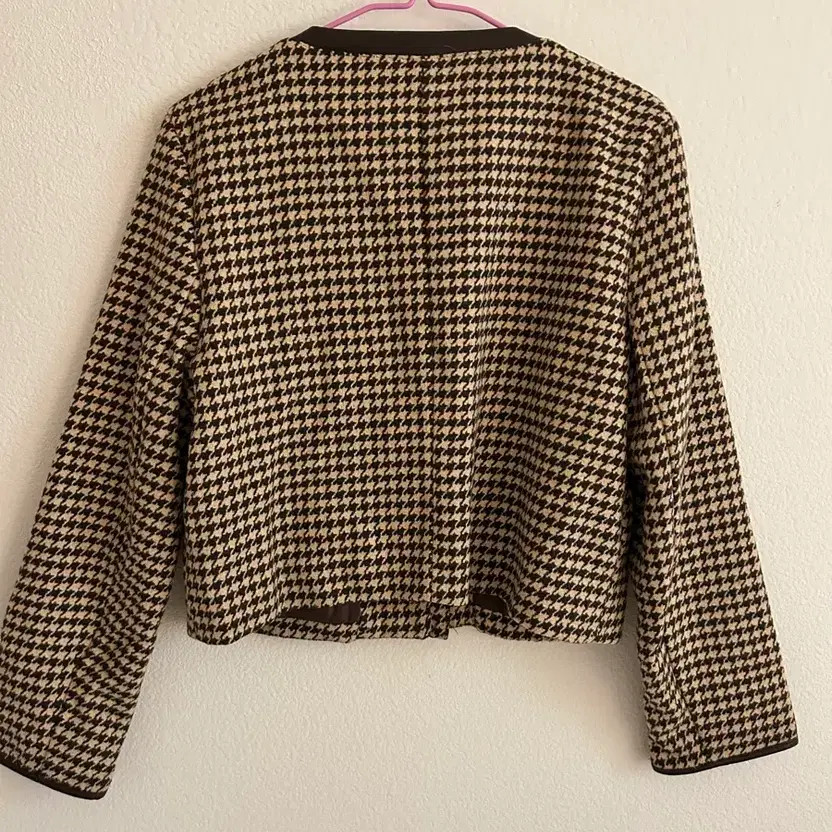 Square Neck Tweed Jacket - Houndstooth Pattern, B… - image 1