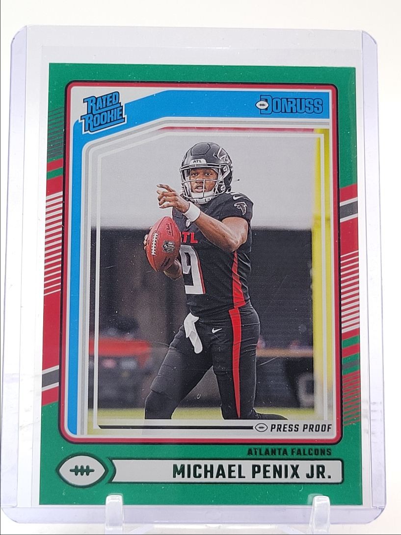 MICHAEL PENIX JR. 2024 DONRUSS RATED ROOKIE GREEN PRESS PROOF RC Q3387