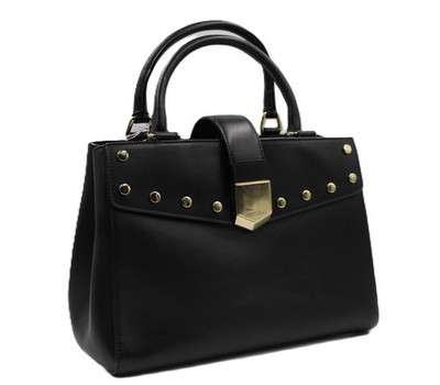 New Jimmy Choo *Lockett* Black Leather Gold Studded Medium size Top Handle Bag