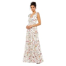 Ieena for Mac Duggal Floral Butterfly Maxi Dress White 70198 Sleeveless V-Neck 0