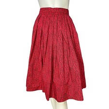 Vintage Skirt Red Black Tree Branches Print Pleated Handmade High Waist Nature