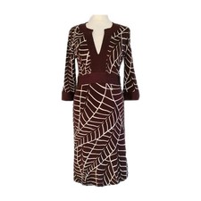 Tory Burch Womens Brown Patterned 3/4 Sleeve Silk Sheath Dress. Small/UK 8-10.