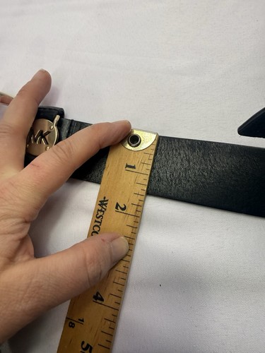Michael Kors women's logo 1.5" wide Leather Belt Black Silver size M 34-38 - Picture 12 of 13