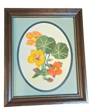 Vintage Flower Cross Stitch Framed, 1980s