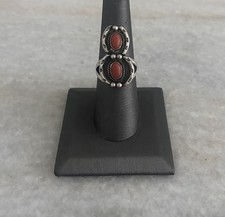 Beautiful Sterling Silver Native American Coral Ring Size 7