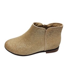 Cat Jack Girls Glitter Gold Ankle Boots Size 4 With Side Zipper Closure