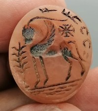 Roman Carnelian Dome Seal Bead Carved Winged Deer Intaglio Amulet