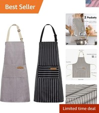 2 Pack Kitchen Cooking Aprons, Adjustable Bib Soft Chef Apron with 2 Pockets for