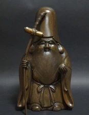 Antique Bronze Statue Japanese GOD JUROJIN MEIJI Era Sculpture Figurine 8.1 inch