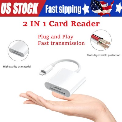2in1 Micro SD/TF Dual Slot Memory Card Reader for iPhone iPad Camera Adapter Lot