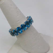Sterling Silver Oval Blue Topaz Eternity Band Ring Size 7