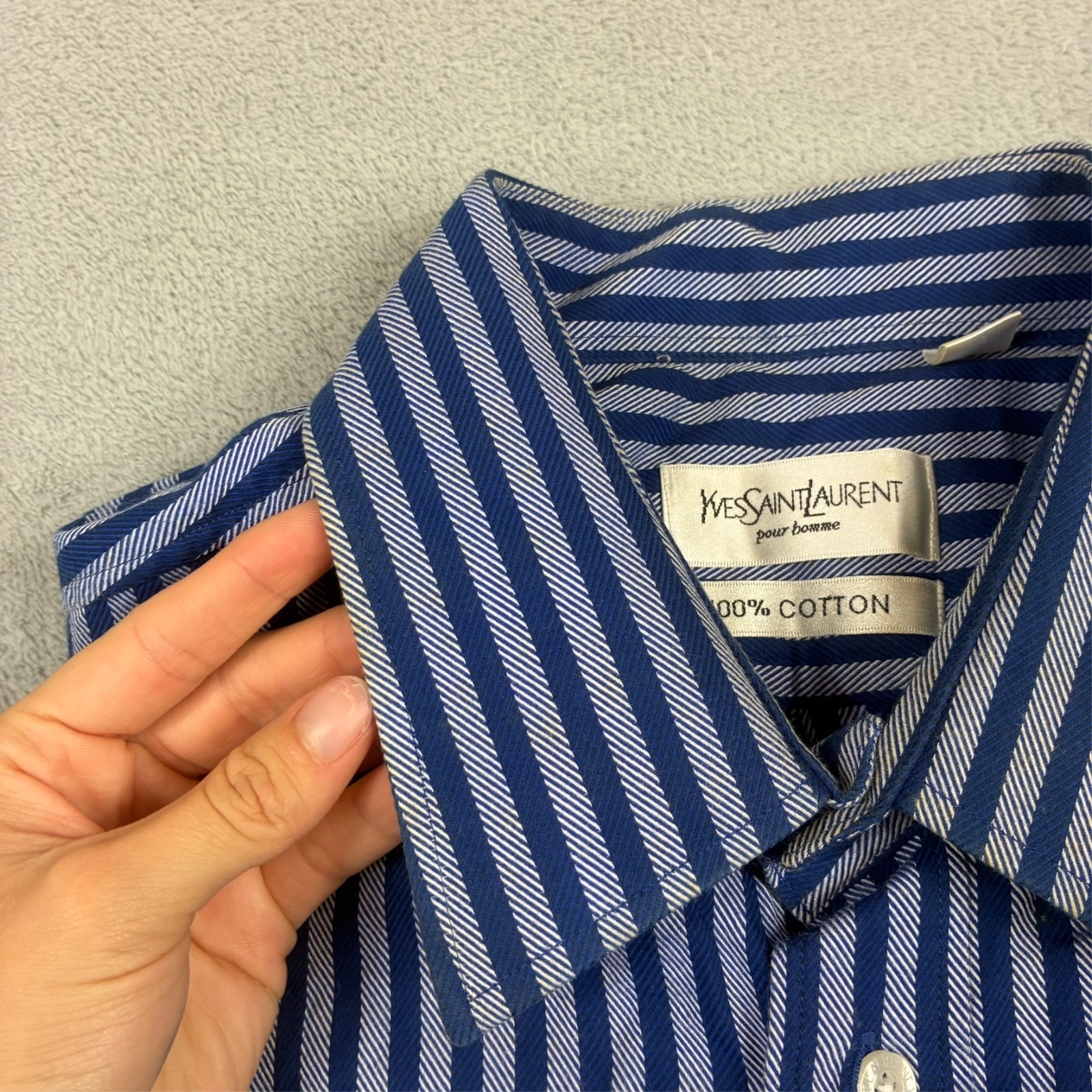 VTG YSL Yves Saint Laurent Blue Striped Size 17" / Large Button Up L/S Shirt image 6