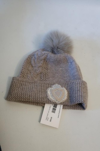 New With Tags Womens Mitchie's Beige Cable Knit Beanie Hat W/Crest - Picture 1 of 4
