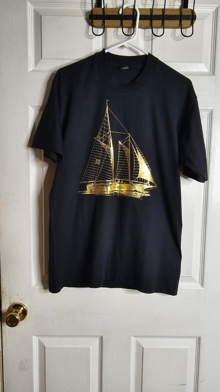 Vintage 90s T-Shirt Single Stitch Gold Sail Boat Design, original price tag L