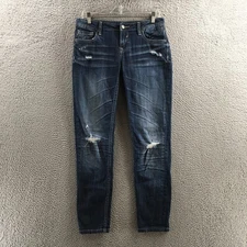 Vigoss Jeans Womens 5 Mid Rise Skinny Leg Distressed Dark Wash Zip Fly Denim