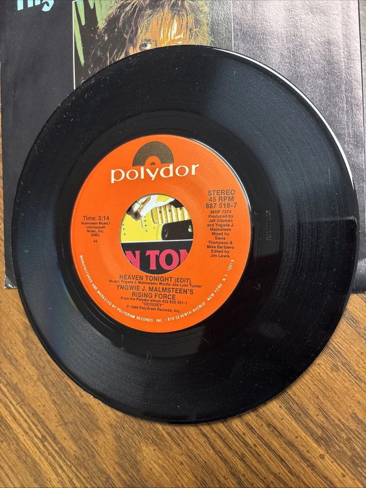 Yngwie J. Malmsteen's Rising Force - "Heaven Tonight". Polydor 45 Vinyl NICE!! Foto 3 de 4