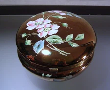 Antique Harrach or Moser Glass Dresser Box Hand Enameled Bohemian 5.5 in
