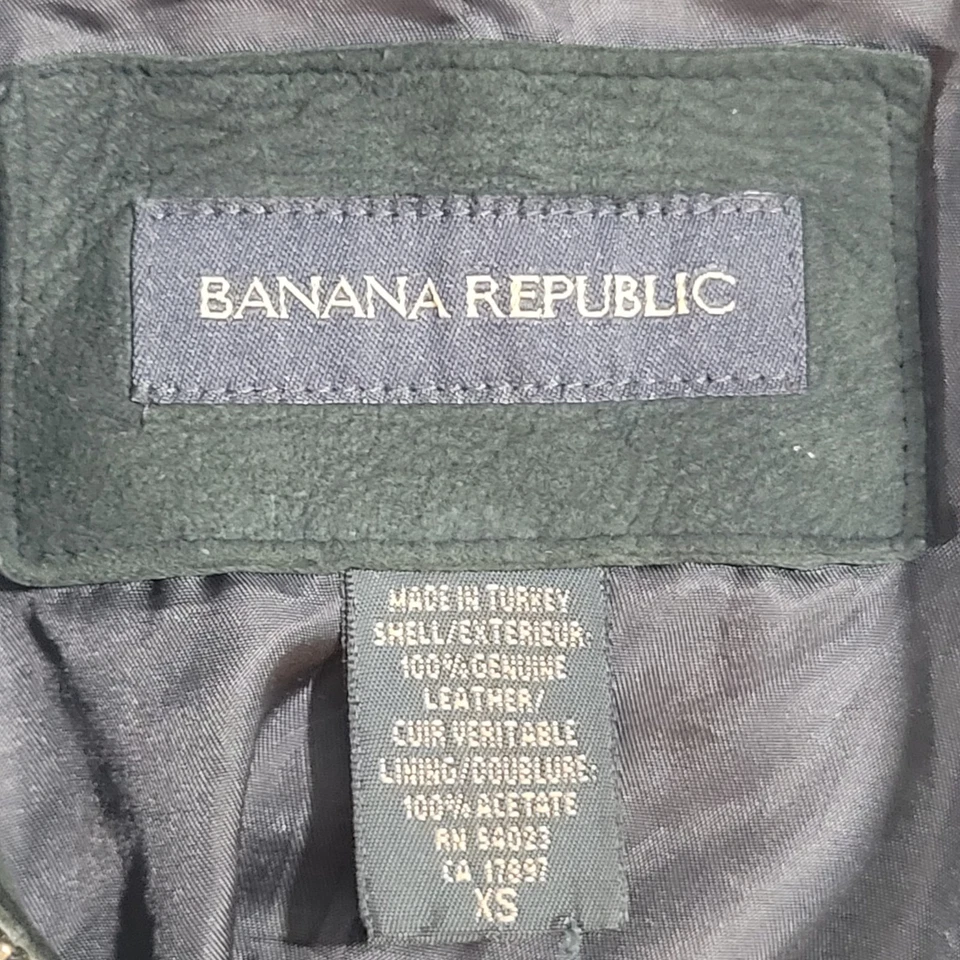 Chaqueta Banana Republic XS Cuero Genuino Gamuza Verde Corta Mujer Abrigo Bolsillos Foto 4 de 4