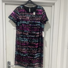 NEW M&CO MACKAYS MULTICOLOURED SEQUIN STRIPED PARTY COCKTAIL TUNIC DRESS SIZE 12