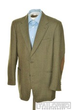 AUSTIN REED Green Herringbone 100 Wool Mens Blazer Sport Coat Jacket - 42 R