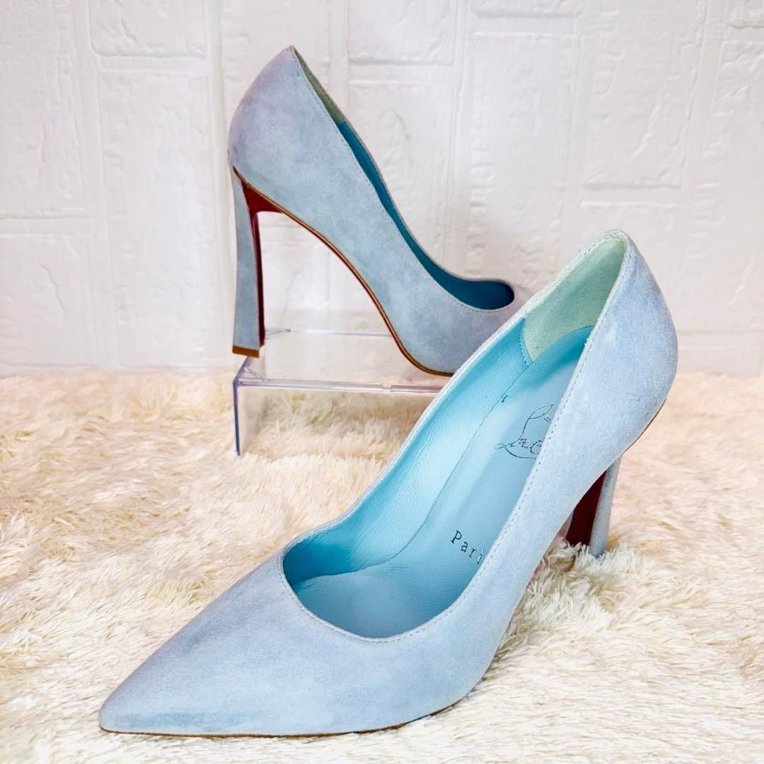 Christian Louboutin — Christian Louboutin Condora120 Heel Pumps Sandal EU:35 US:5 Light Blue Suede
