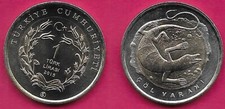 TURKEY 1 LIRA 2015 UNC 1 YEAR TYPE,DESERT MONITOR(VARAN),Obverse:Lettering:TÜRKİ