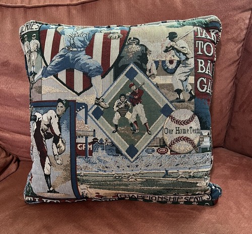 Baseball Pillow Cover Vintage Themed Tapestry Pillow Man cave 15x15” CLEAN - Picture 6 of 14