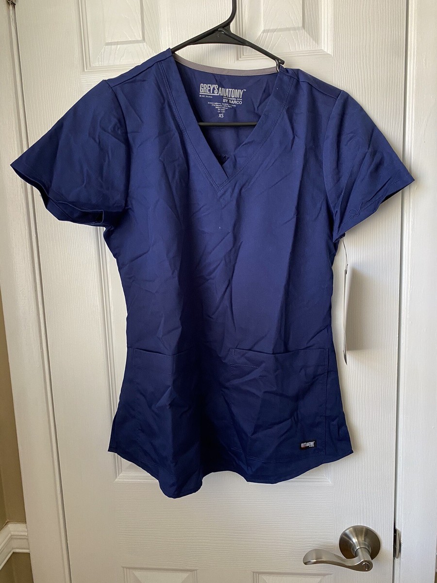 BARCO Grey's Anatomy Scrub Top V-Neck Pocket Shirred Back Extra Small Navy