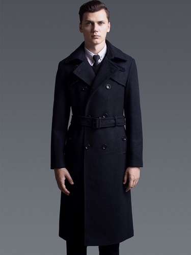 Men's Extra Long Wool Coat Army Green New British Double Breasted Woolen Jacket - Bild 4 von 26