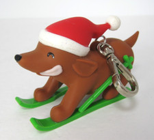 Bath Body Works PocketBac Holder Christmas Dog On Skiis w/ Santa Hat EUC