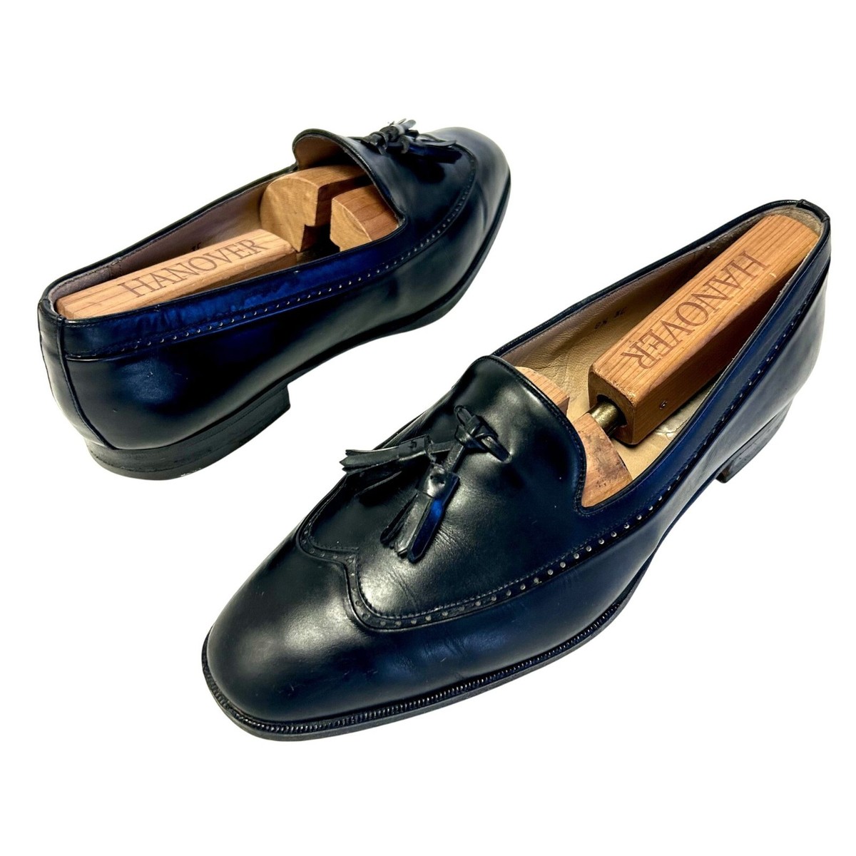 Vtg Bally Italy Men BLACK Leather DRESS Shoe WING TIP TASSEL  display picture 3