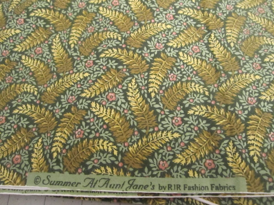 Tela de Algodón RJR VERANO EN TÍA JANE'S Hojas de Helecho Dorado y Verde POR x 44 Foto 2 de 4