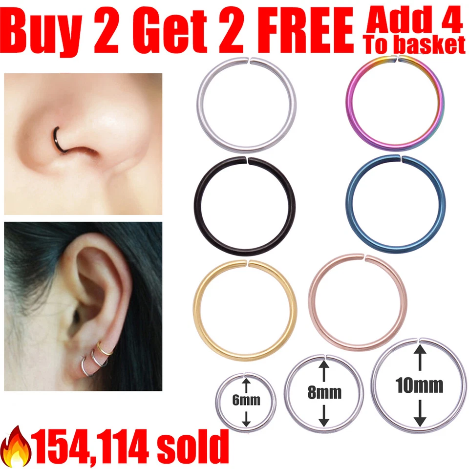 Surgical Steel Nose Ring Lip Nose Rings Cartilage Tragus Helix Ear Piercing Hoop - Image 1 of 1