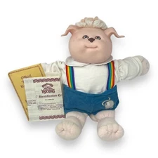 Cabbage Patch Kids CPK 1983 Koosas Pet Puppy Dog In Corduroy Rainbow Suspenders