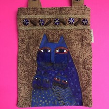 Laurel Burch Indigo Cats Medium Shoulder Bag canvas tote cat family 10 13.5