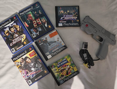 Playstation 1 + 2 PS1 + PS2 G CON 45 Gun + 6 Spiele Bundle RAR Rarität OVP 5