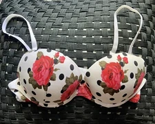 Acousma Paris Padded Push-Up Underwire Polka Dot Rose White Bra 32B New