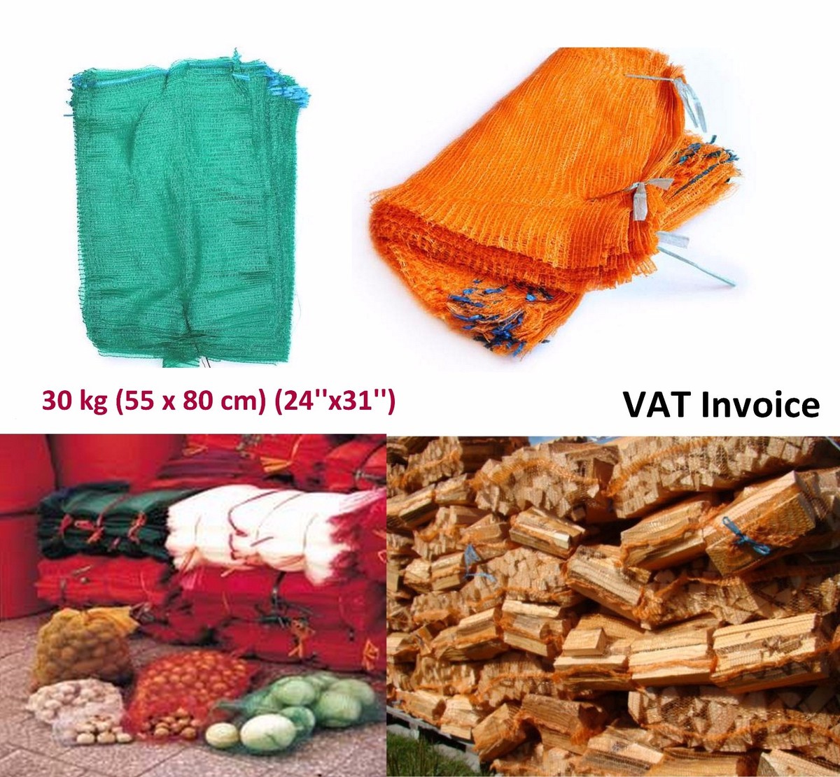 50 x Net RASCHEL BAGS Sacks Vegetables Logs Kindling Wood Log Mesh