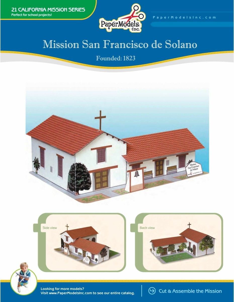 California Mission San Francisco de Solano - Paper Model Project Kit